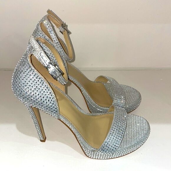 Michael Kors Jordyn Embellished Glitter Chain Mesh Platform Sandals Size 7 - Picture 3 of 5